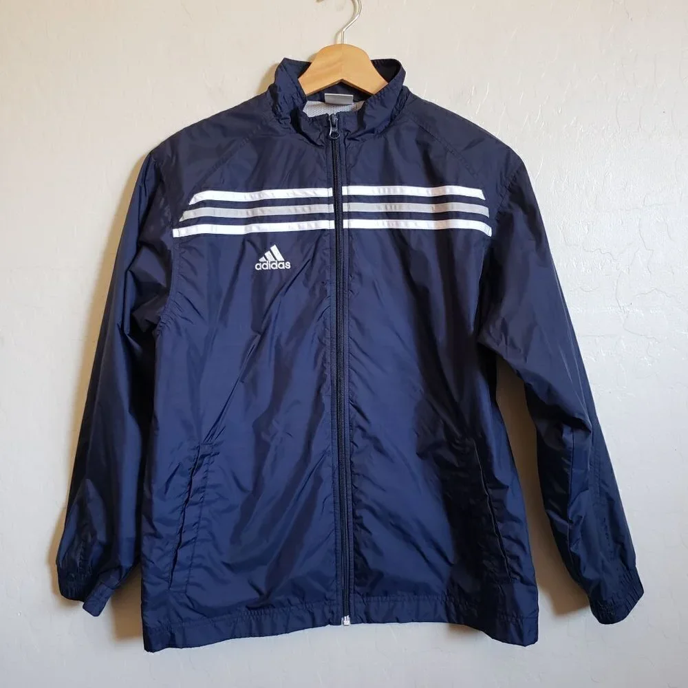 Adidas Kid's Vintage Y2K Windbreaker Jacket Mesh Lined Full Zip Blue Size Large